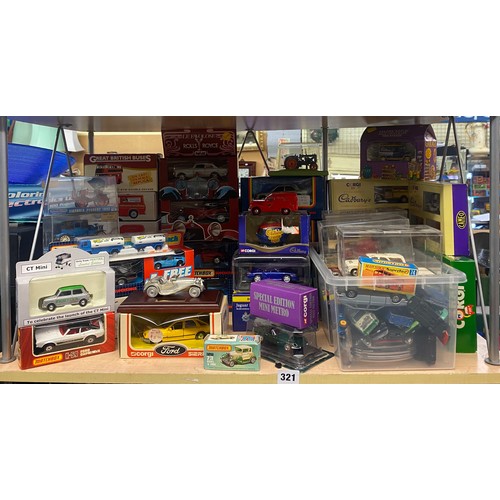 321 - SHELF OF BOXED MATCHBOX SUPER KING DIE CAST CARS, CORGI CADBURYS CAMEO COLLECTION SPECIAL EDITION WA... 