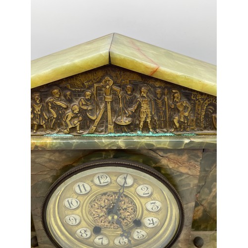 542 - 19TH CENTURY GREEN ONYX ARCHITECTURAL MANTLE CLOCK