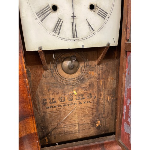 622 - VICTORIAN WALNUT CASED WALL CLOCK WITH PICTORIAL GLASS PANEL A/F