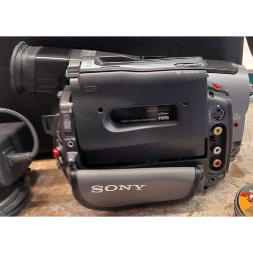 497 - CASED SONY HANDYCAM, AND A FERGUSSON VIDEO CAMERA