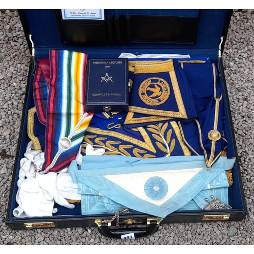 493 - LARGE BLACK CASE CONTAINING LODGE CEREMONIAL REGALIA