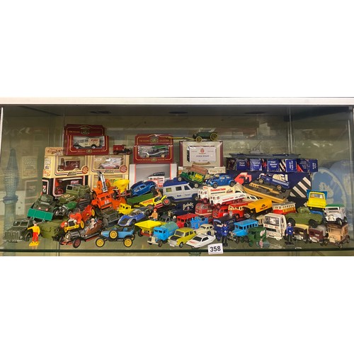 358 - SHELF OF BOXED DAYS GONE, CAMEO, AND CORGI CARS, AND VARIOUS UNBOXED PLAYWORN MODEL CARS