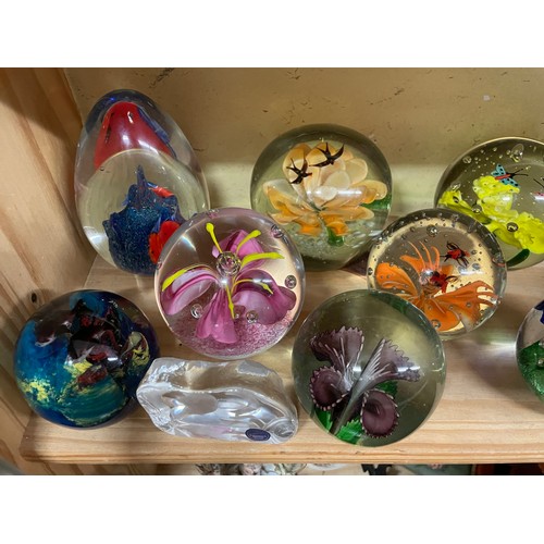 529 - SHELF OF GLASS FLORAL AND ANIMAL DESIGN PAPER WEIGHTS