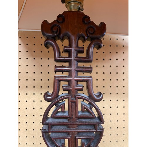 510 - CHINESE HARDWOOD EMBLEM TABLE LAMP