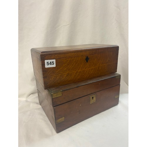 545 - OAK OBLONG BOX AND VICTORIAN WALNUT BRASS MOUNTED BOX