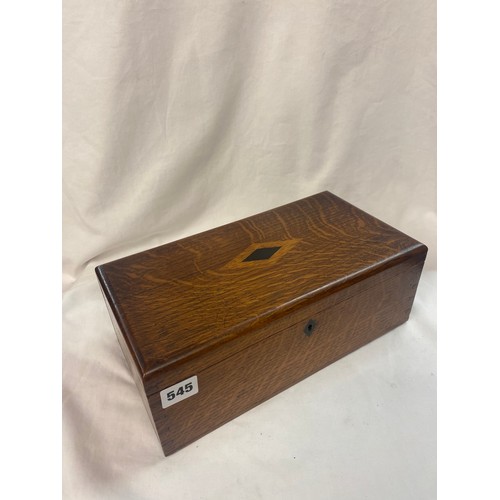 545 - OAK OBLONG BOX AND VICTORIAN WALNUT BRASS MOUNTED BOX