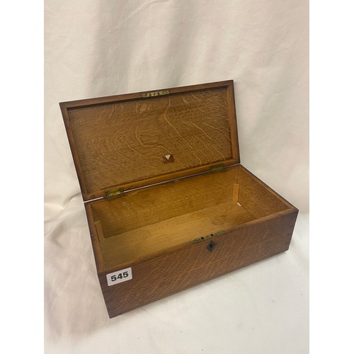 545 - OAK OBLONG BOX AND VICTORIAN WALNUT BRASS MOUNTED BOX