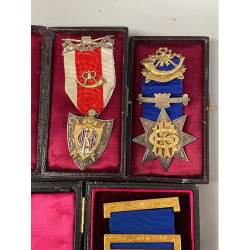 481 - FOUR BOXED FREEMASONRY MEDALS JEWELS, POST PRECEPTOR ORDER OF THE GOLDEN HORN