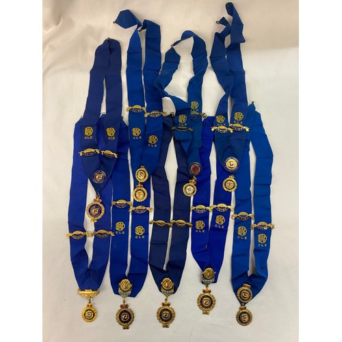 485 - TWO BAGS OF ROYAL AOB SASH'S WITH GILT MEDALLIONS AND JEWELS