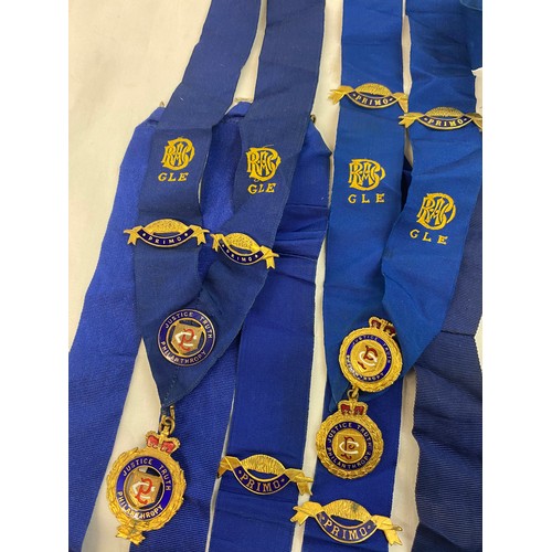 485 - TWO BAGS OF ROYAL AOB SASH'S WITH GILT MEDALLIONS AND JEWELS