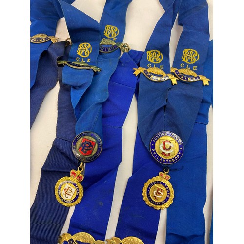 485 - TWO BAGS OF ROYAL AOB SASH'S WITH GILT MEDALLIONS AND JEWELS