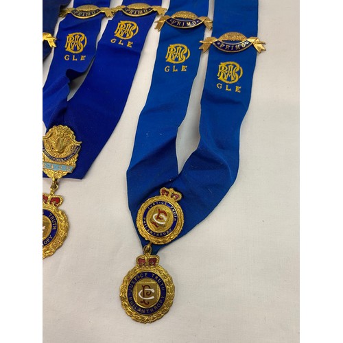 485 - TWO BAGS OF ROYAL AOB SASH'S WITH GILT MEDALLIONS AND JEWELS