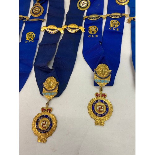 485 - TWO BAGS OF ROYAL AOB SASH'S WITH GILT MEDALLIONS AND JEWELS