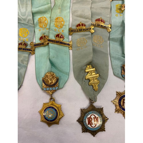 484 - TWO BAGS ROYAL RAOB SASH'S? WITH GILT JEWELS AND MEDALLIONS