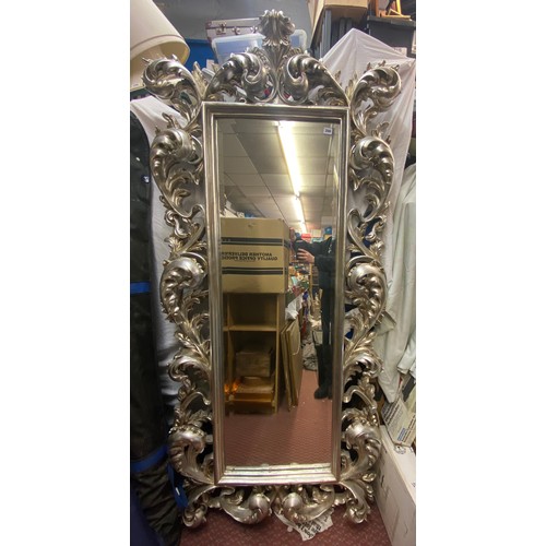 396 - ORNATE SILVERED ACANTHUS LEAF FULL HEIGHT MIRROR