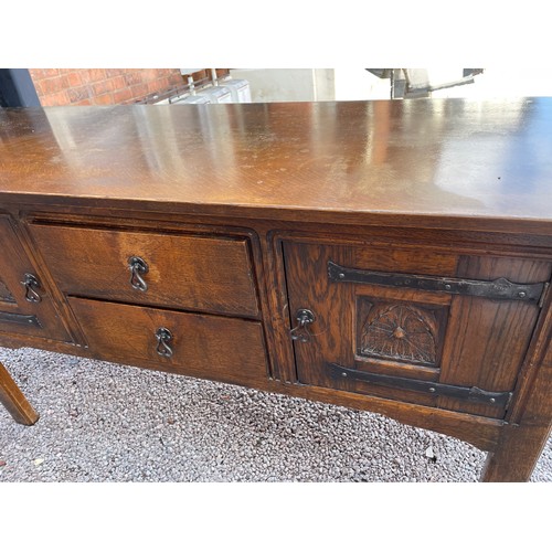 200 - REPRODUCTION OAK DRESSER WITH IRON STRAP WORK HINGES