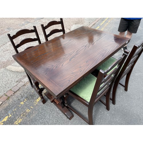 173 - GOOD QUALITY OAK DRAWER LEAF REFECTORY TABLE AND FOUR LADDER BACK CHAIRS L183CM W81.5CM