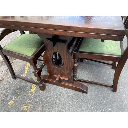 173 - GOOD QUALITY OAK DRAWER LEAF REFECTORY TABLE AND FOUR LADDER BACK CHAIRS L183CM W81.5CM