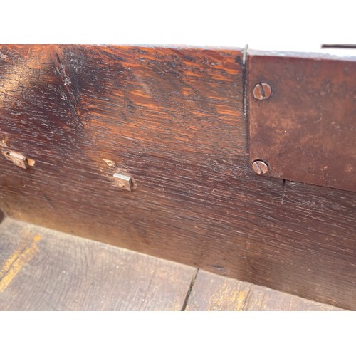 211 - MID 18TH CENTURY OAK DRESSER BASE FITTED WITH THREE CROSS BANDED DRAWERS WITH A  SHAPED APRON ON CAB... 