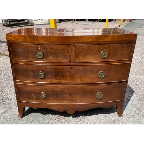 197 - GEORGE III MAHOGANY HEPPLEWHITE TYPE TWO OVER TWO DRAWER CHEST ON DISPLAY BRACKET FEET L104CM H82CM ... 