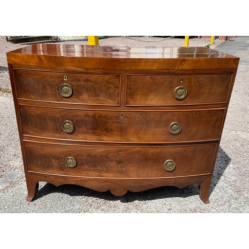 197 - GEORGE III MAHOGANY HEPPLEWHITE TYPE TWO OVER TWO DRAWER CHEST ON DISPLAY BRACKET FEET L104CM H82CM ... 