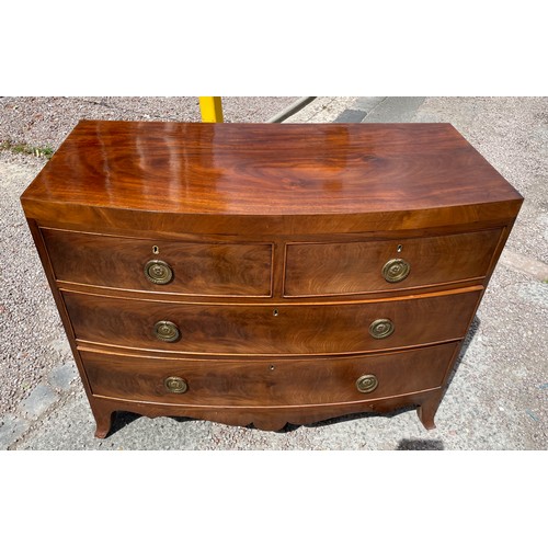 197 - GEORGE III MAHOGANY HEPPLEWHITE TYPE TWO OVER TWO DRAWER CHEST ON DISPLAY BRACKET FEET L104CM H82CM ... 