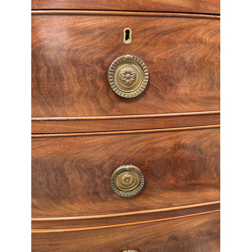 197 - GEORGE III MAHOGANY HEPPLEWHITE TYPE TWO OVER TWO DRAWER CHEST ON DISPLAY BRACKET FEET L104CM H82CM ... 