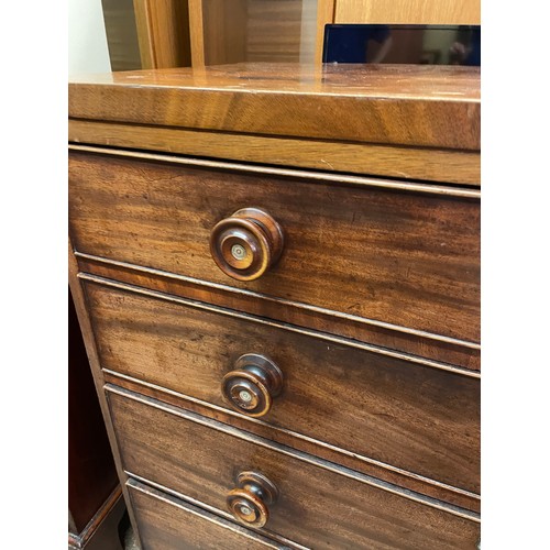 91 - EARLY 19TH CENTURY MAHOGANY FOUR DRAWER CHEST ON PLAY BRACKET FEET WITH TURNED WOODEN HANDLES L100CM... 