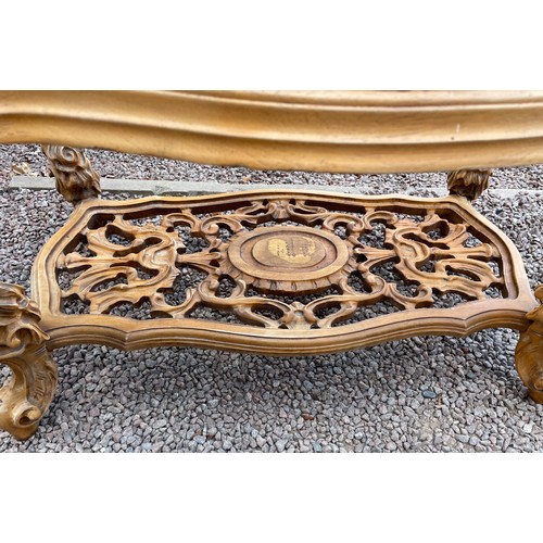 107 - BAROQUE STYLE GLASS INSET CARVED SERPENTINE COFFEE TABLE