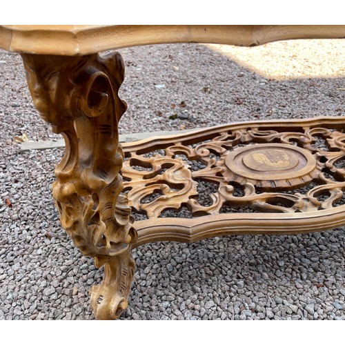 107 - BAROQUE STYLE GLASS INSET CARVED SERPENTINE COFFEE TABLE