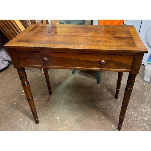 98 - REGENCY ROSE WOOD SIDE TABLE ON RING TURNED TAPERED SIMULATED BAMBOO LEGS L76CM H73CM W40CM