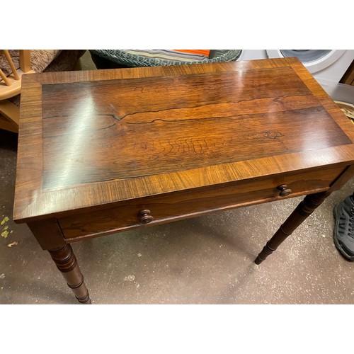 98 - REGENCY ROSE WOOD SIDE TABLE ON RING TURNED TAPERED SIMULATED BAMBOO LEGS L76CM H73CM W40CM