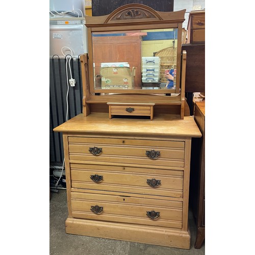 95 - ARTS AND CRAFTS SATIN WALNUT THREE DRAWER DRESSING TABLE