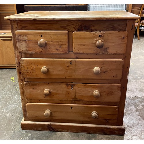 75 - VICTORIAN PINE TWO OVER THREE DRAWER CHEST ON PLINTH BASE L88.5CM W49CM H97CM