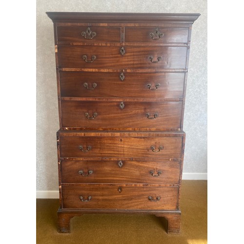 193 - GEORGE III MAHOGANY CHEST ON CHEST ON BRACKET FEET