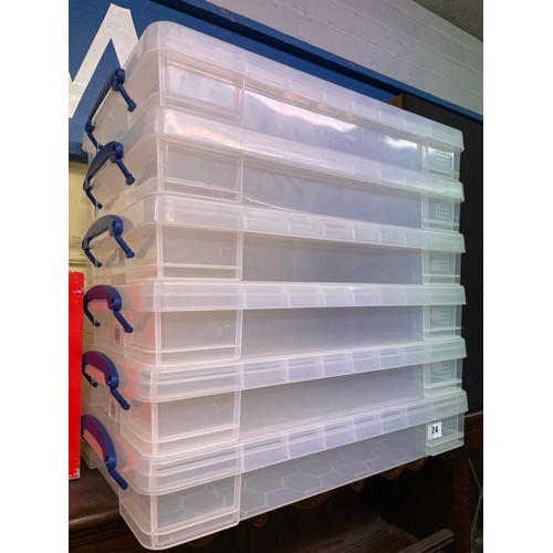 24 - SIX PLASTIC STORAGE BOXES WITH LIDS