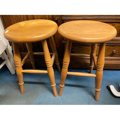 39 - PAIR OF BEECH TURNED LEG STOOLS