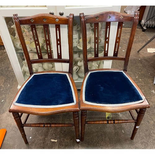 65 - PAIR OF BEECH PIERCED SPLAT RING TURNED BEDROOM CHAIRS