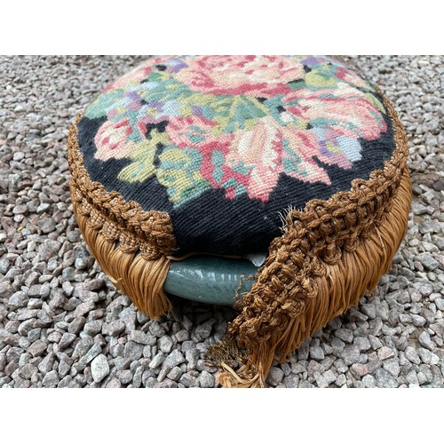 184 - VICTORIAN NEEDLE POINT FRINGED STOOL