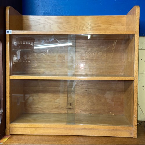 164 - 1960S BEECH DWARF TWO TIER GLAZED DOOR BOOKCASE