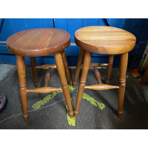 169 - PAIR OF CIRCULAR TOPPED PINE STOOLS