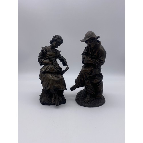 564 - RESIN BRONZE PATINATED DE LA POER SCULPTURES OF RURAL FARM FOLK