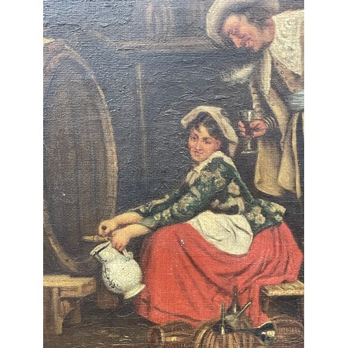 574 - P VINTON OILS ON CANVAS 17TH CENTURY STYLE DUTCH TAVERN INTERIOR SCENES A PAIR FRAMED 28CM X 25CM AP... 