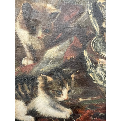 580 - JOHANNES WOUTERUS VAN TRIRUM (1924-2011) OILS ON CANVAS KITTENS AT PLAY 60CM X 50CM APPROX IN MOULDE... 