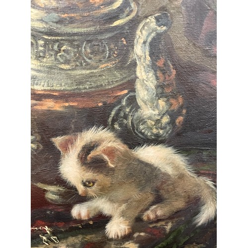 580 - JOHANNES WOUTERUS VAN TRIRUM (1924-2011) OILS ON CANVAS KITTENS AT PLAY 60CM X 50CM APPROX IN MOULDE... 