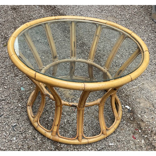 220 - BAMBOO CIRCULAR FRAMED GLASS TOP TABLE