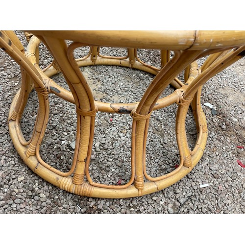 220 - BAMBOO CIRCULAR FRAMED GLASS TOP TABLE