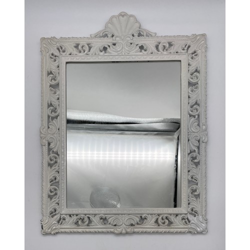 563 - WHITE PAINTED SCALLOP SHELF CRESTED FRAMED MIRROR