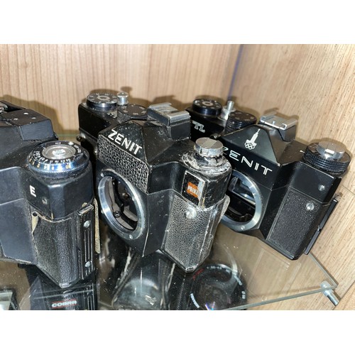 611 - SHELF OF ZENIT 35M CAMERRA BODIES NO LENSES