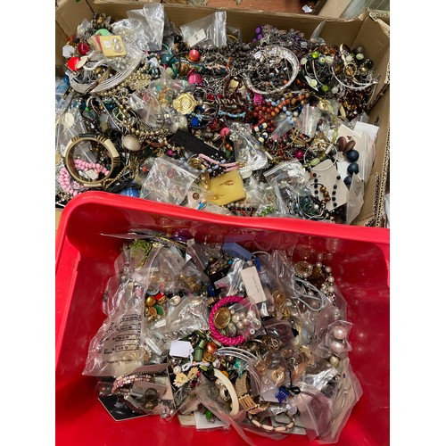 597 - TWO LARGE BOX OF MIXED COSTUME JEWELLERY